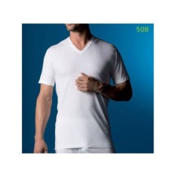 Camiseta interior hombre manga corta cuello pico  