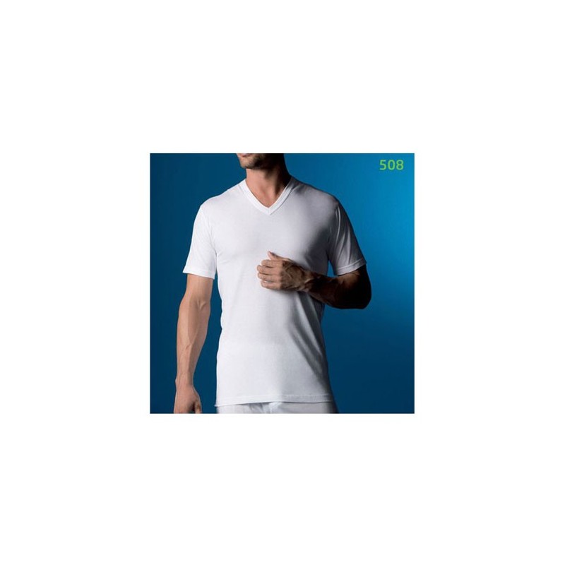 Camiseta interior hombre manga corta cuello pico  