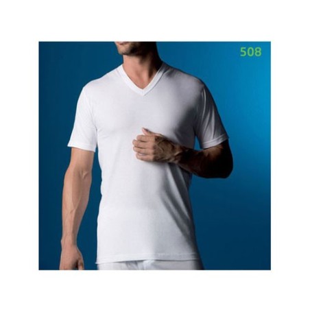 Camiseta interior hombre manga corta cuello pico  