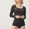 Camiseta mujer cuello cuadrado puños blonda encaje                    
