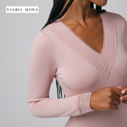 Camiseta mujer manga larga con cuello de pico                         