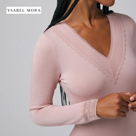 Camiseta mujer manga larga con cuello de pico                         